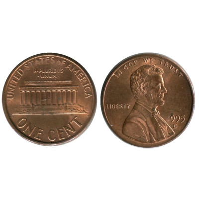Монета 1 цент США 1995 г. (D)