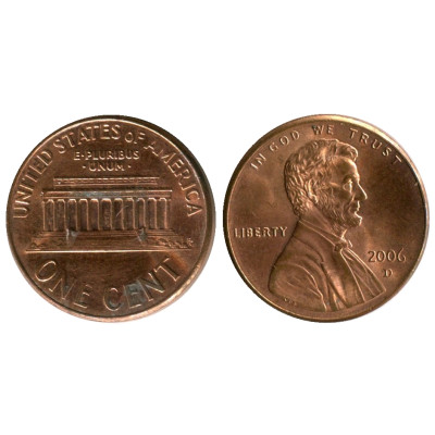 Монета 1 цент США 2006 г. (D)