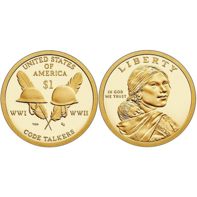 Монета 1 доллар США 2016 г., Солдатские каски индейцев-радистов (D)