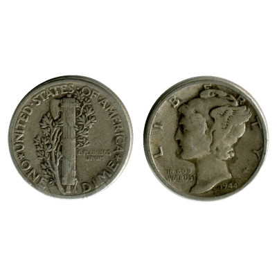 Серебряная монета 10 центов (дайм) США 1944 г.