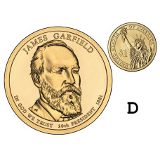1 доллар США 2011 г., 20-й президент Джеймс Абрам Гарфилд (D)