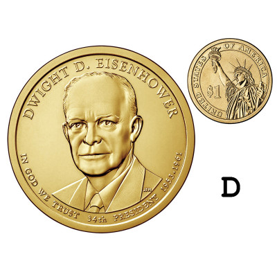Монета 1 доллар США 2015 г., 34-й президент Дуайт Дэвид Эйзенхауэр (D)