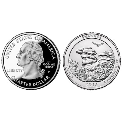 Монета Квотер США 2016 г., (31-й) Национальный лес Шоуни (P)