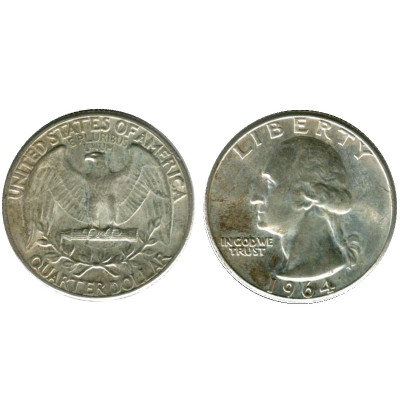 Серебряная монета Квотер США 1964 г.