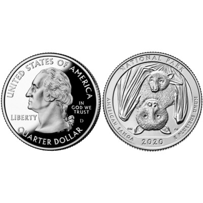 Монета Квотер США 2020 г. (51-й) Национальный парк Американского Самоа (D)