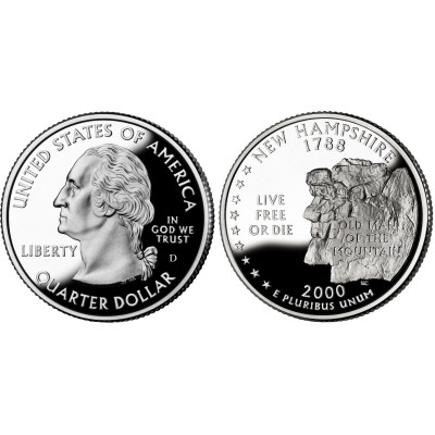 Монета Квотер США 2000 г., Нью-Гэмпшир (D)