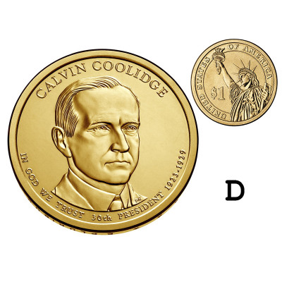Монета 1 доллар США 2014 г., 30-й президент Джон Калвин Кулидж (D)