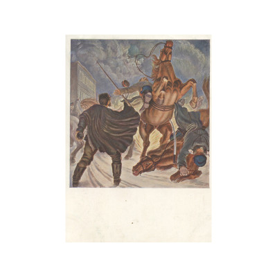 Открытка "Бомбист, бросающий бомбу в казачий раз'езд" 1905 г.