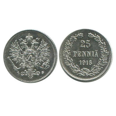 Серебряная монета 25 пенни Российской империи (Финляндии) 1916 г. (S)