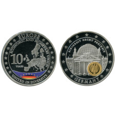 Медальон 10 лет экономическому и валютному союзу, Германия 2002 г. (серебро, Proof)