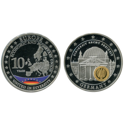 Медальон 10 лет экономическому и валютному союзу, Германия 2002 г. (серебро, Proof)